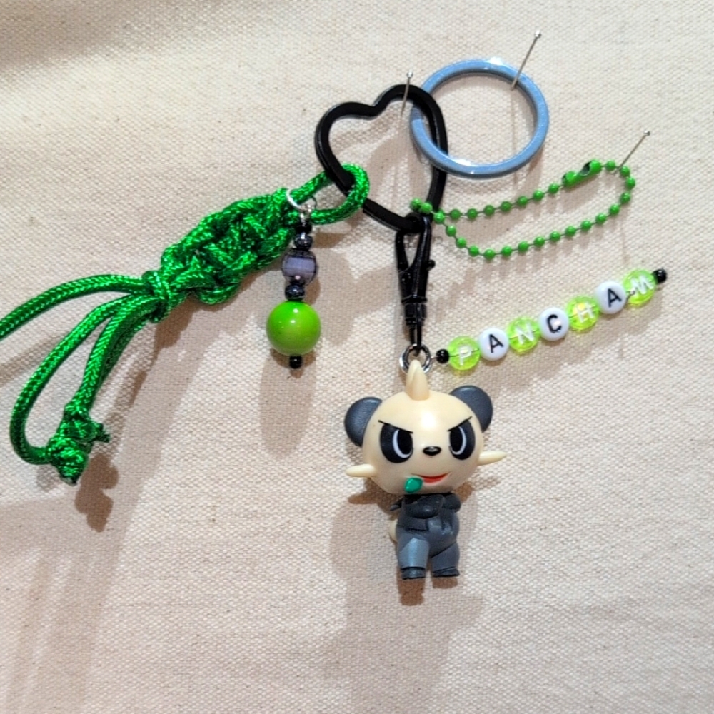 Pokemon Pancham Upcycled Handmade Bag Charm Keychain